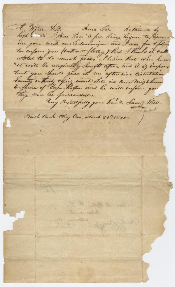 James Hall to Andrew Wylie, 24 March 1840: Page 1 of 2
