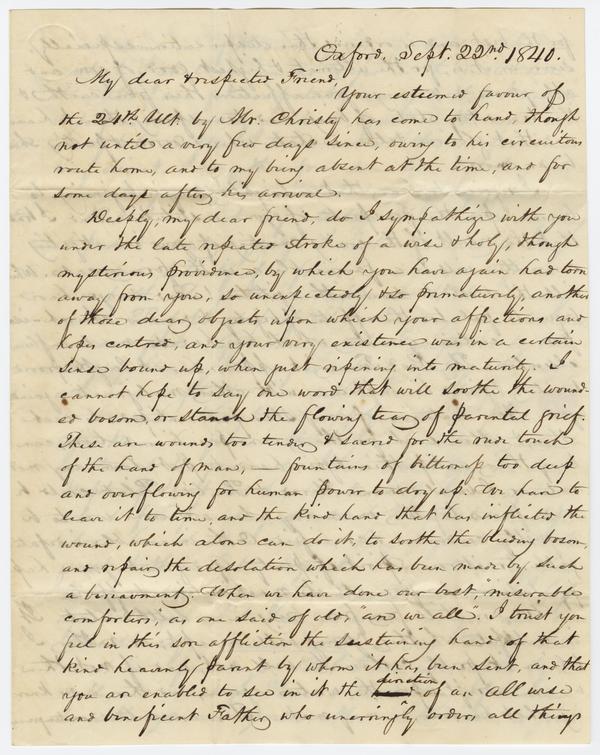 John W. Scott to Andrew Wylie, 22 September 1840: Page 1 of 4