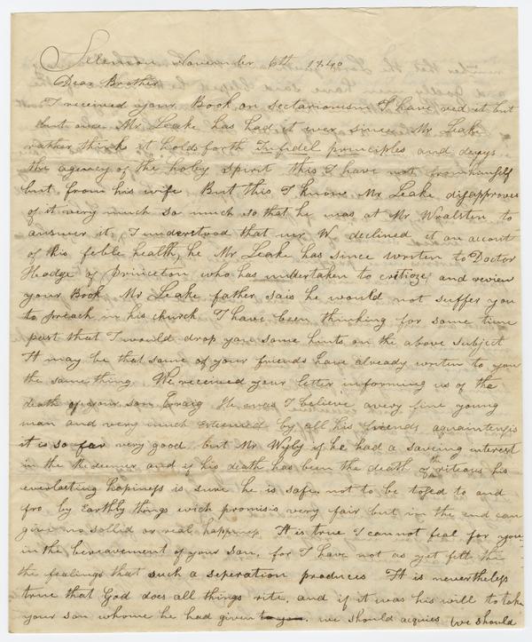 Jonathan Letherman to Andrew Wylie, 6 November 1840: Page 1 of 4