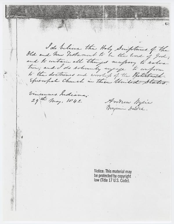 Andrew Wylie and Benjamin Halsted to Bishop Kemper, 29 May 1842: Page 1 of 1