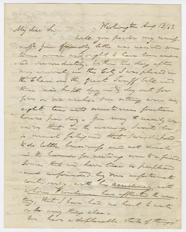 Th. M.T. McKennan to Andrew Wylie, 13 August 1842: Page 1 of 7