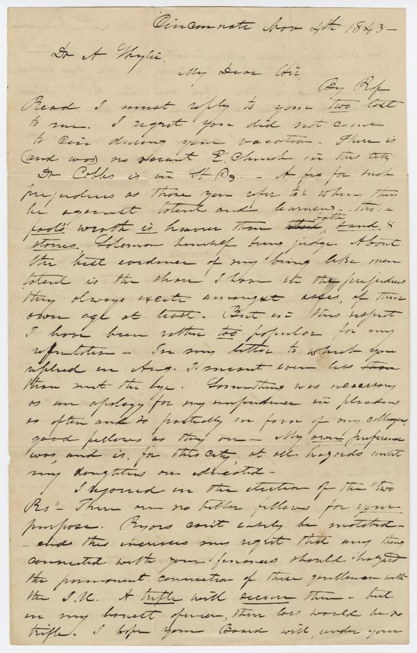 William Holmes McGuffey to Andrew Wylie, 4 November 1843: Page 1 of 3