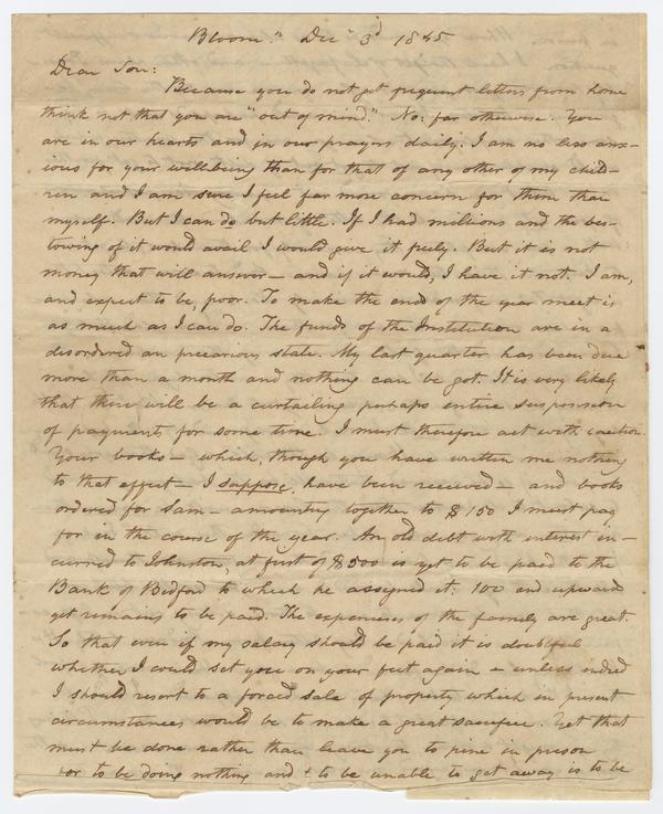 Andrew Wylie to John H. Wylie, 3 December 1845: Page 1 of 4