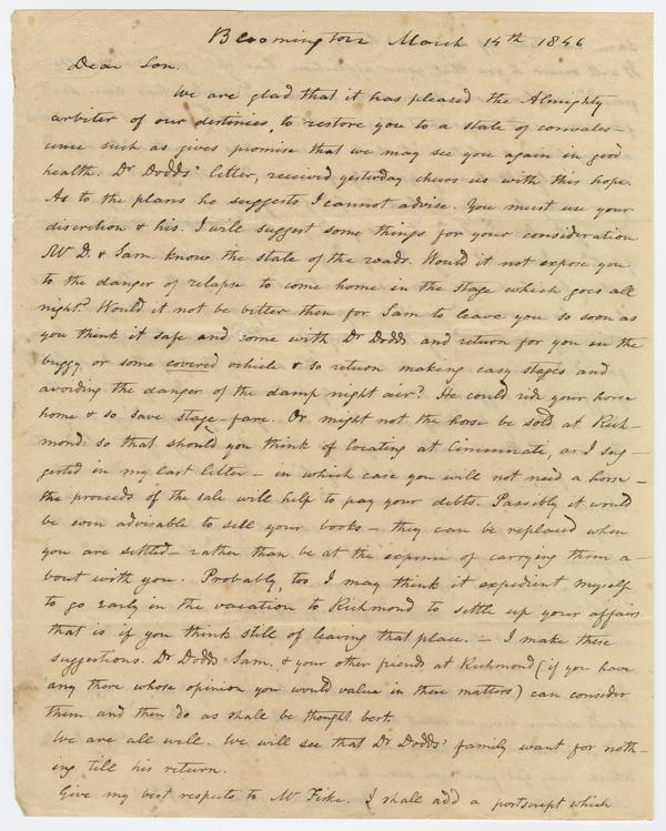 Andrew Wylie to John H. Wylie, 14 March 1846: Page 1 of 2