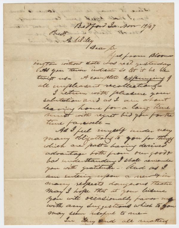 George G. Dunn to Andrew Wylie, 19 November 1847: Page 1 of 3