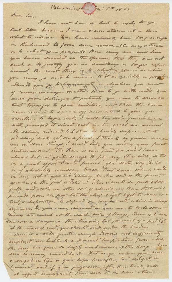 Andrew Wylie to John H. Wylie, 1847: Page 1 of 2