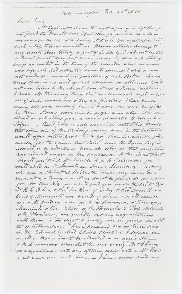 Andrew Wylie to Samuel Theophylact Wylie, 28 February 1848: Page 1 of 4