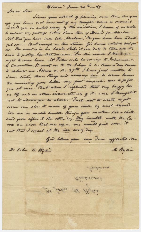 Andrew Wylie to John H. Wylie, 20 June 1849: Page 1 of 2