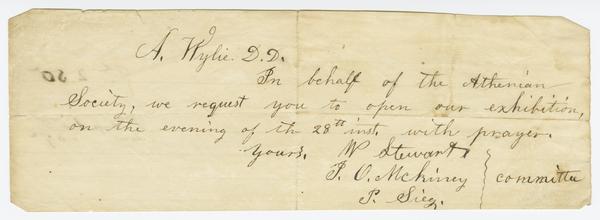 Athenian Society to Andrew Wylie, ca. 1840s: Page 1 of 2