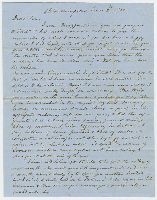 Andrew Wylie to John H. Wylie, 2 January 1850: Page 1 of 4