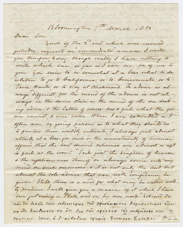 Andrew Wylie to John H. Wylie, 7 March 1850: Page 1 of 4
