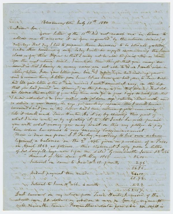 Andrew Wylie to John H. Wylie, 17 July 1850: Page 1 of 4