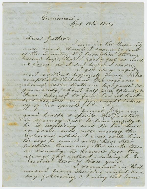 Samuel Theophylact Wylie to Andrew Wylie, 19 September 1850: Page 1 of 4