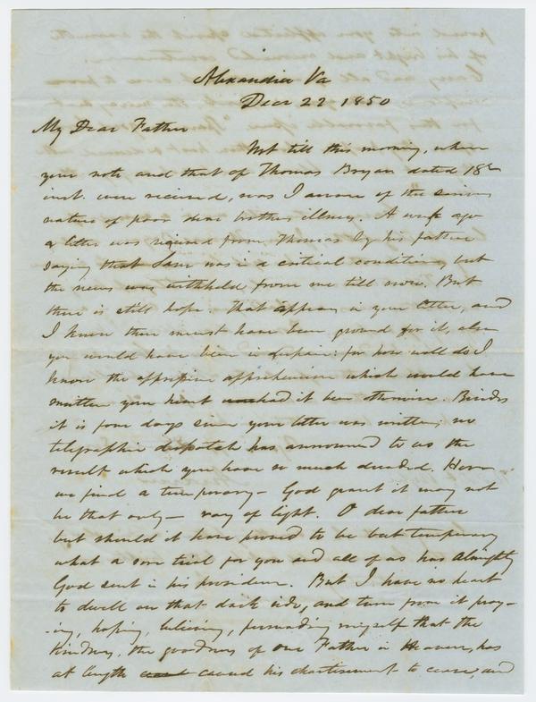 John H. Wylie to Andrew Wylie, 22 December 1850: Page 1 of 2