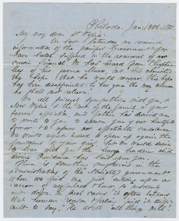 T.W. Wylie to Andrew Wylie, 13 January 1851: Page 1 of 4