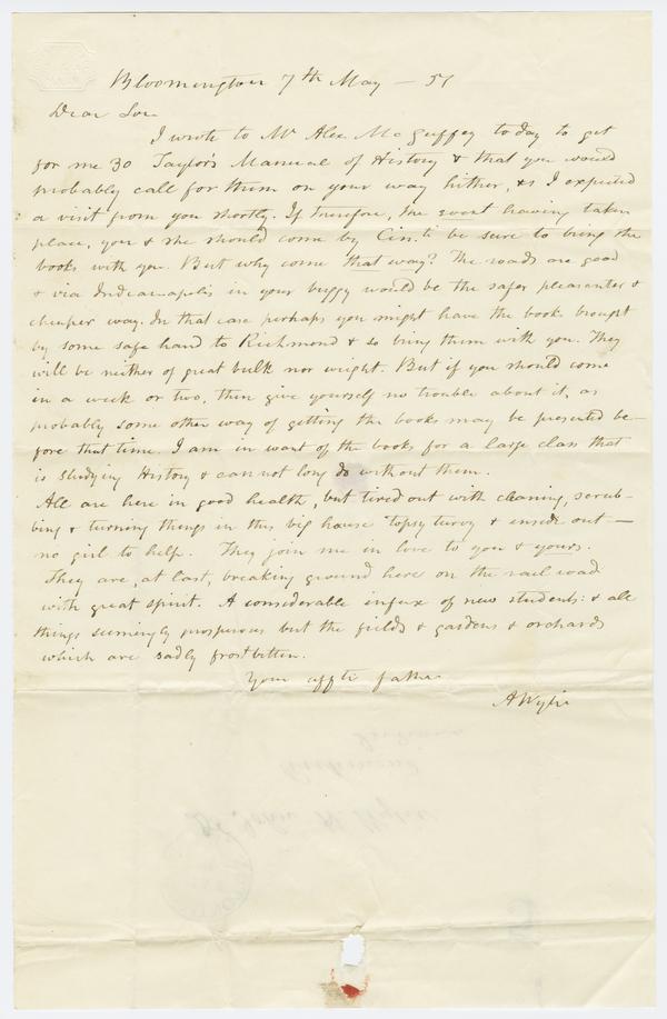 Andrew Wylie to John H. Wylie, 7 May 1851: Page 1 of 2