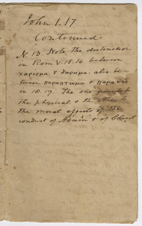 John I.17. Continued, undated: Page 1 of 31