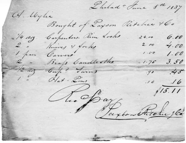 Bills and receipts, 1836-1846: Page 1 of 2