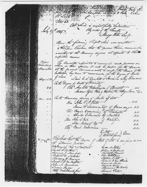 Notice that Andrew Wylie received an Honorary Degree from Union College, Schenectady, New York, 27 July 1825: Page 1 of 1