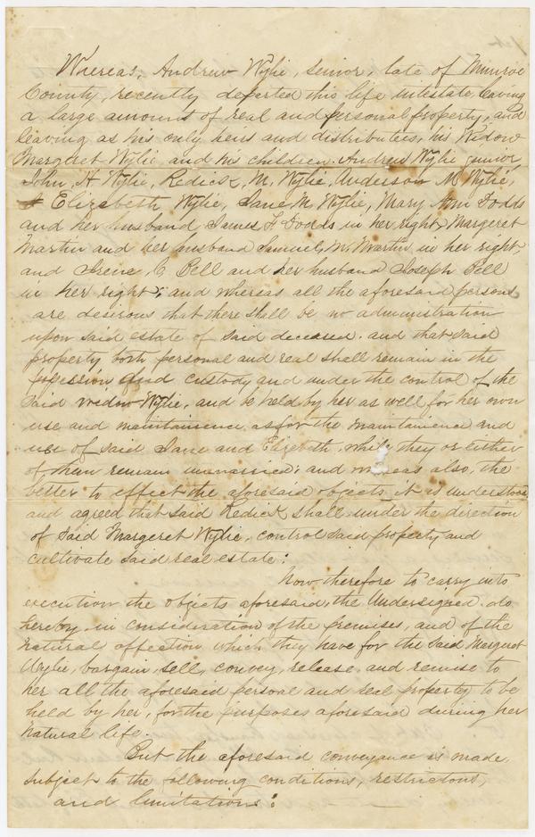Final Will and Testament of Andrew Wylie, 17 August 1852: Page 1 of 4