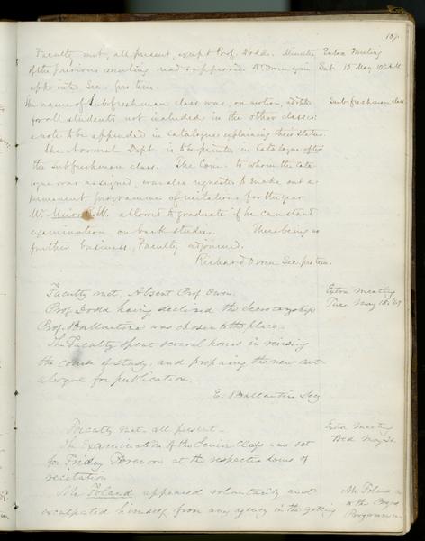 Indiana University faculty minutes, 1835-1964, bulk 1835-1947. 18 May 1869. (Minutes, 1835-1964, Volume III, October 1865-June 1872): Page 1 of 1