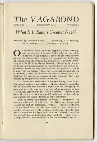 The vagabond.. No. 3, [February] 1924, "What Is Indiana
