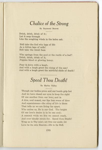 The vagabond.. No. 3, [February] 1924, "Speed Thou Death," Harley Tally.: Page 1 of 1