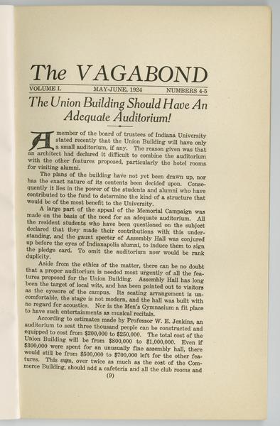 The vagabond.. No. 4-5, May/June 1924, "The Union Building Should Have an Adequate Auditorium!": Page 1 of 2