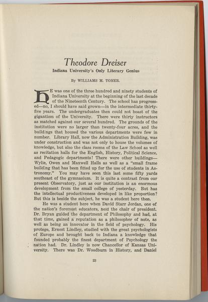 The vagabond.. No. 1, November 1925, "Theodore Dreiser," Williams M. Toner.: Page 1 of 5