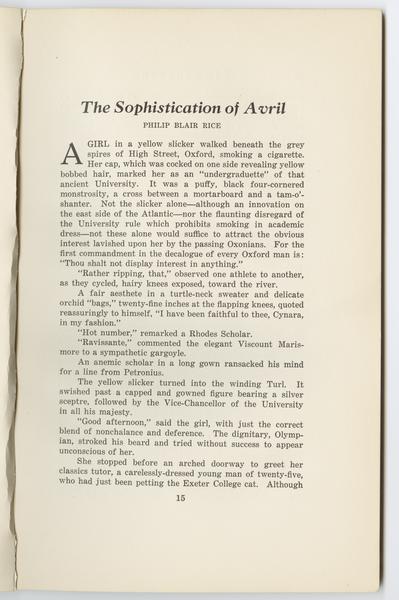 The vagabond.. No. 2, January 1926, "The Sophistication of Avril," [A Story], Philip Blair Rice.: Page 1 of 8