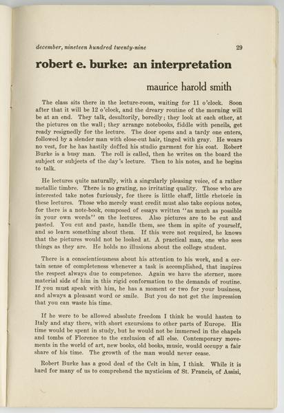 The vagabond.. No. 2, December 1929, "Robert E. Burke: An Interpretation," Maurice Harold Smith.: Page 1 of 3