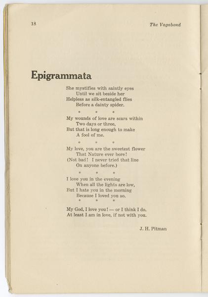 The vagabond.. No. 4, April 1931, "Epigrammata," J.H. Pittman.: Page 1 of 1