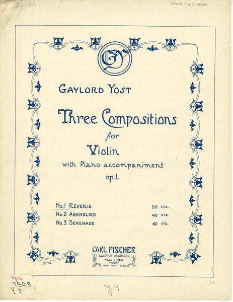 Yost, Gaylord. Reverie : op. 1, no. 1. New York: Carl Fischer, 1908.: Page 1 of 7