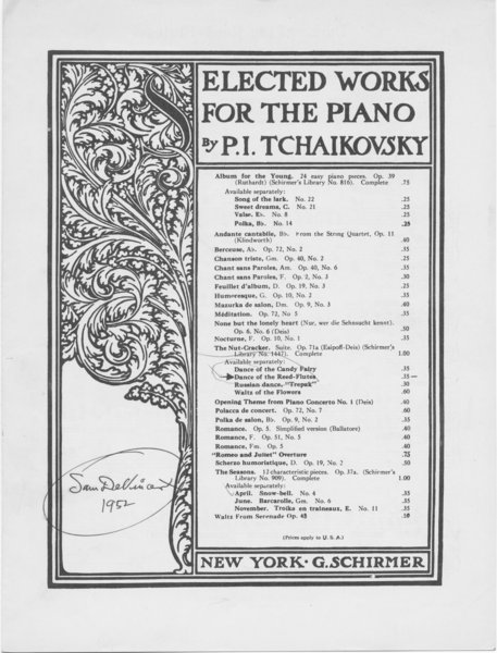 Tchaikovsky, Peter Ilich. Dance of the reed-flutes. New York: G. Schirmer, Inc., 1922.: Page 1 of 6