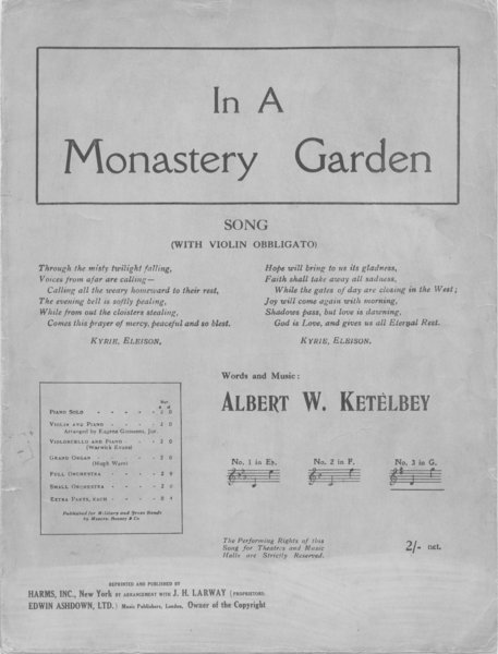 Ketelbey, Albert W. In a monastery garden. New York: Harms, Inc., 1921.: Page 1 of 6