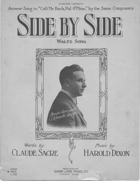 Dixon, Harold, Sacre, Claude. Side by side. Chicago: Dixon-Lane Music Pub. Co., 1922.: Page 1 of 8