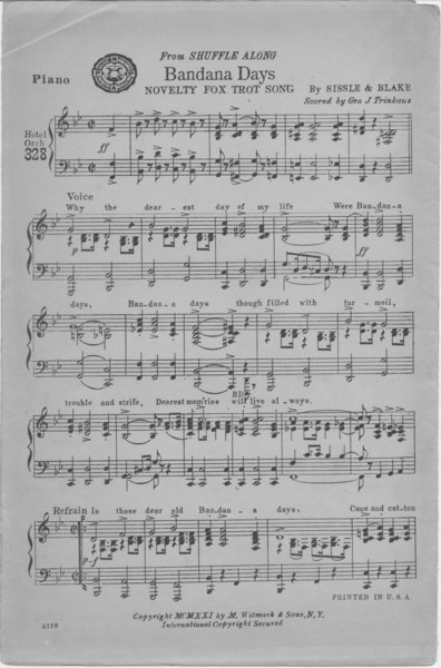 Sissle, Noble, Blake, Eubie. Bandana days. New York: M. Witmark & Sons, 1921.: Page 1 of 5