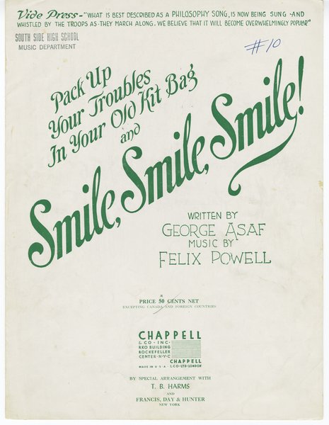 Powell, Felix, Asaf, George. Pack up your troubles in your old kit-bag and smile, smile, smil. New York: Chappell & Co. Ltd., 1915.: Page 1 of 6