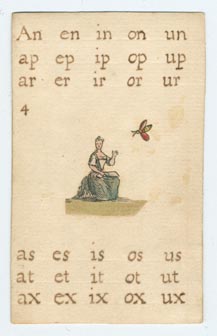 Set 9. Ba be bi bo bu. Set of cards with vowel sounds, syllables, and words. Nos. 2-14, 16-21, and one unnumbered card (no. [1], with picture of woman pasted thereon and placed first in sequence with sounds: ba, be, bi, bo, bu). Verso blank. 20 items.: Page 7 of 40