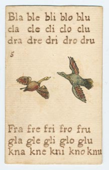 Set 9. Ba be bi bo bu. Set of cards with vowel sounds, syllables, and words. Nos. 2-14, 16-21, and one unnumbered card (no. [1], with picture of woman pasted thereon and placed first in sequence with sounds: ba, be, bi, bo, bu). Verso blank. 20 items.: Page 9 of 40