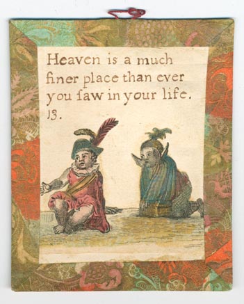 Set 23. There is but one God and he is great. Set of lesson cards, Nos. 1-37, of religious and moral sayings. Arabic numbering only. Hand-colored pictures below sayings. Each with brown, orange, and green Dutch paper borders and verso, string hangers.: Page 25 of 74
