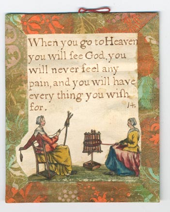 Set 23. There is but one God and he is great. Set of lesson cards, Nos. 1-37, of religious and moral sayings. Arabic numbering only. Hand-colored pictures below sayings. Each with brown, orange, and green Dutch paper borders and verso, string hangers.: Page 27 of 74