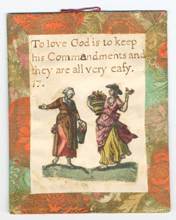Set 23. There is but one God and he is great. Set of lesson cards, Nos. 1-37, of religious and moral sayings. Arabic numbering only. Hand-colored pictures below sayings. Each with brown, orange, and green Dutch paper borders and verso, string hangers.: Page 33 of 74