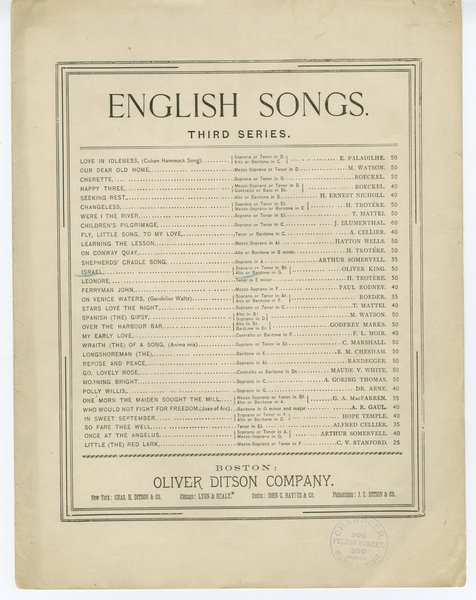 King, Oliver, Poe, Edgar Allan. Israel. Boston: Oliver Ditson Company, 1890.: Page 1 of 7