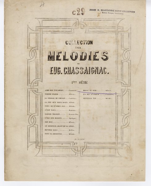 Chassaignac, Eugene, Canonge, P. Brise du sud. New Orleans?: E. Chassaignac, 1864.: Page 1 of 3