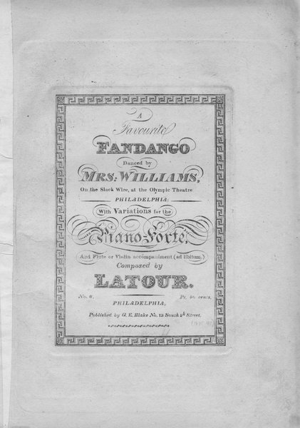 Latour T. Danse favorite du ballet Figaro. Philadelphia: G.E. Blake, 1815.: Page 1 of 6