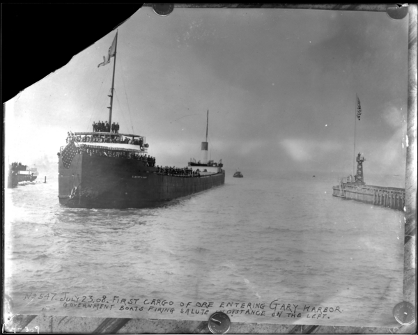 Reproduction, 1st Ore Boat Coming into Gary Harbor