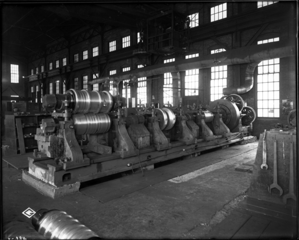 Roll Shop Looking N.W. at Big roll Lathe Showing Gear Guards Removed