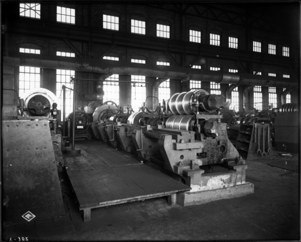 Roll Shop, Looking N.E. at Large Lathe Showing Gear Guards Removed