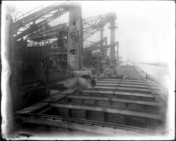 Docks. View on Deck of Ship "Harry Coalby" Looking North at Unloaders Working
